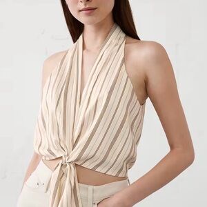 Banana Republic Cream Striped Tie-Front Halter Camisole
